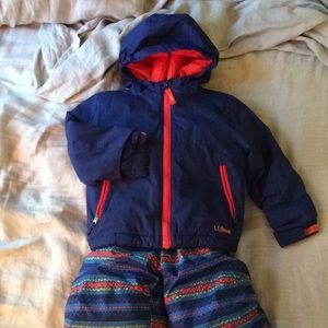 L L Bean winter coat and snow bibs set